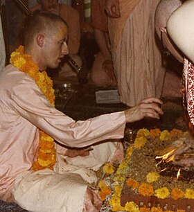 Satsvarupa das Goswami During ISKCON diksa ceremony in 1979. Satsvaupa das goswami sdg2.jpg