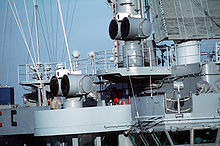 Two Mark 95 unmanned illumination radars used to guide a Sea Sparrow to its target. Sea Sparrow Mark 91 FCS.jpg