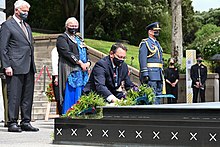 Reti lays a wreath on behalf of the Opposition on the Tomb of the Unknown Warrior, Wellington, during the 2021 Armistice Day commemoration Shane Reti lays wreath 2021.jpg