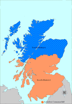 Map of Scotland showing North/South divide in shinty ShintyNorthSouthDistricts.GIF