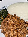 South African cuisine of pap and spinach with beans