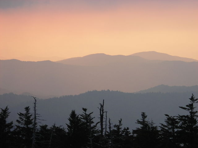 Mountains over Sevier County at sunset from the Great Smoky Mountains National Park