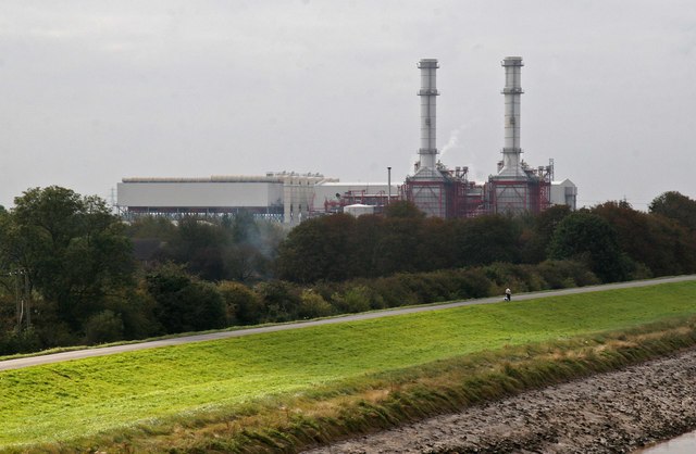 Sutton Bridge Power Station can be seen particularly from the eastern coastline of the Wash