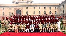 The Home Minister with children who are part of the Bharat Darshan Tour organized by the BSF in 2012. The Minister of State for Home, Shri R.P.N. Singh with the Children on Bharat Darshan tour from J&K organized by Border Security Force (BSF), in New Delhi on November 05, 2012.jpg