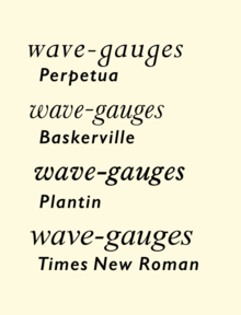 Times compared with its influences in italic. The italic was made simpler than Plantin's, losing flourishes on the 'w' and 'v', but less radically than that of Perpetua. Times ancestors italic.png