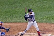 The New York Mets selected Travis d'Arnaud 37th overall. d'Arnaud was a 2020 Silver Slugger at catcher, 2021 World Series champion, and a 2022 All-Star. Travis d'Arnaud mid-swing, Aug 06 2022.jpg