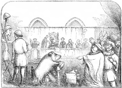 Procès d'une truie et ses porcelets jugés pour le meurtre d'un enfant en 1457.