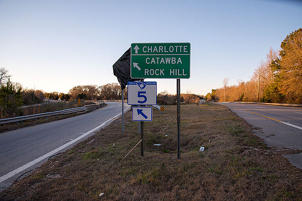 SC 5 left exit towards Catawba and Rock Hill, from US 521 near Van Wyck