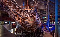 De 'Vasa', een intact gebleven 17e-eeuws schip in het Vasamuseum, Stockholm