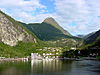 Hotell Geiranger (left, near water); Hotel Union (right, in hills above waterfall)