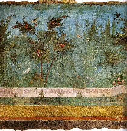 Villa di livia, affreschi di giardino, parete corta meridionale 01.jpg