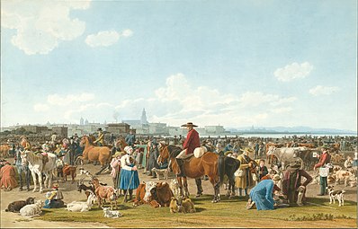 Marché aux bestiaux 1820, aquarelle