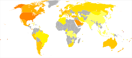 World map of Male Obesity, 2008