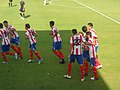 Xogadores do Lugo festexando un gol fronte ao Córdoba CF no estadio Anxo Carro
