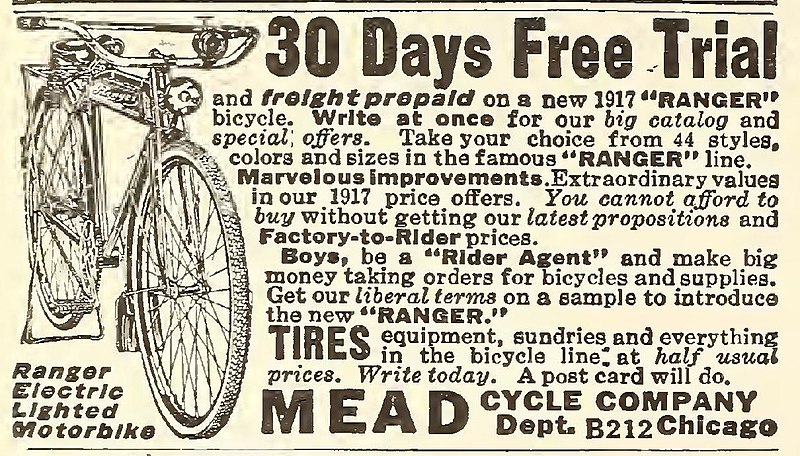 File:"Ranger" "Mead Cycle Company" 1918 ad - from, Picture-Play Magazine (Mar-Aug 1918) (IA pictureplaymagaz08unse) (page 480 crop).jpg