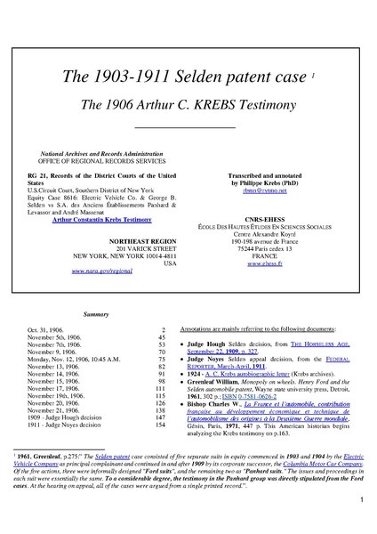 File:1906 Arthur Constantin KREBS testimony during the Selden case (annotated transcript).pdf