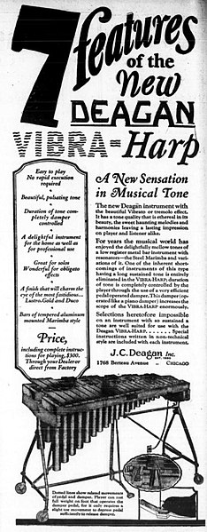 A 1928 ad for the Deagan vibraharp.