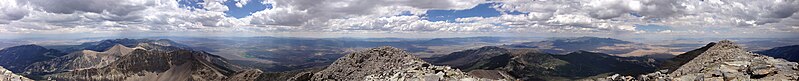 File:2013-07-14 15 03 57 Panorama from the summit register on Wheeler Peak.jpg