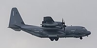 A US Air Force MC-130J Commando II, tail number 10-5714, on final approach at Kadena Air Base in Okinawa, Japan. It is assigned to the 1st Special Operations Squadron at Kadena AB.