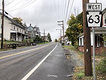 PA 63 westbound in Marlborough Township 2022-10-26 13 49 15 View west along Pennsylvania State Route 63 (Main Street) just west of Geryville Pike in Marlborough Township, Montgomery County, Pennsylvania.jpg