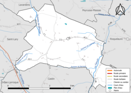 Carte en couleur présentant le réseau hydrographique de la commune