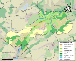 Barevná mapa znázorňující využití půdy.