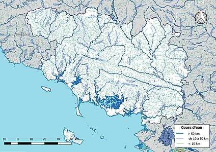 Carte de l'ensemble du réseau hydrographique du Morbihan.