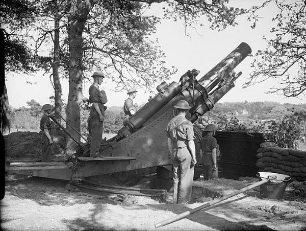 Men of Milligan's unit, 56th Heavy Regiment, with a BL 9.2-inch howitzer, Hastings, Sussex, May 1940