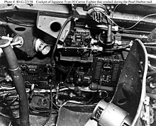 The cockpit (starboard console) of an A6M2 which crashed into Building 52 at Fort Kamehameha during the attack on Pearl Harbor, killing the pilot.