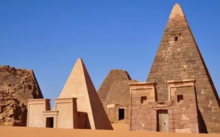 Nubian pyramids of Meroe, 300 BCE to about 350 CE A wonderful picture of the pyramids of Meroe in Sudan.png