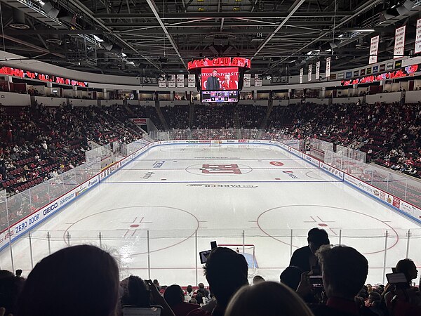 View from the student section between periods at a hockey game