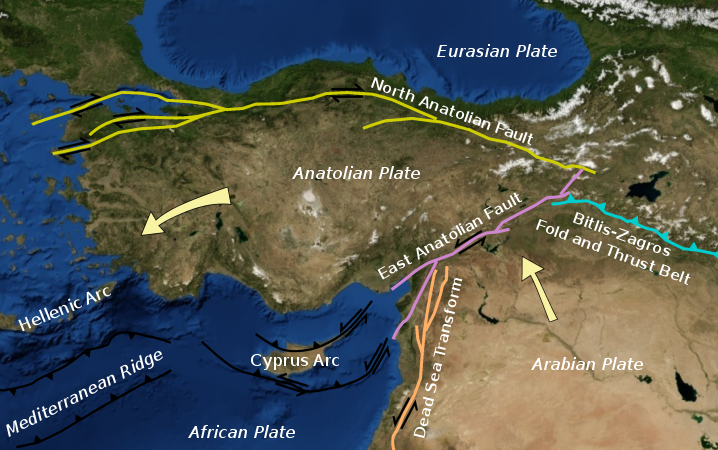 Kort med den østanatolske forkastningszone / "East Anatolian Fault"(en)