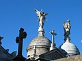 Argentina, Recoleta cemetery, looking up at tombs.jpg