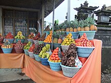 Selection of tropical fruits sold in Bali. Bali fruit stall 2.JPG