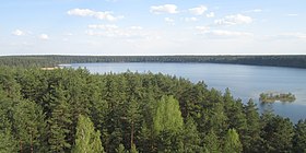 Вид озера Бальтейи-Лакаяй со смотровой вышки на северном берегу весной 2016 г.