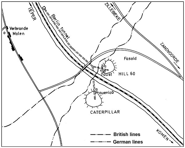 Plan of the two deep mines placed at Hill 60 before the Battle of Messines