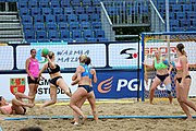 Deutsch: Beachhandball Europameisterschaften 2019 (Beach handball Euro); Tag 5: 6. Juli 2019 – Frauen, Platzierungsspiel für die Ränge 17–20, Nordmazedonien-Slowenien 0:2 (10:13, 9:15) English: Beach handball Euro; Day 5: 6 July 2019 – Placement Match/Cross Match for rank 17–20 Women – North Macedonia-Slovenia 0:2 (10:13, 9:15)