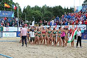 Deutsch: Beachhandball Europameisterschaften 2019 (Beach handball Euro); Tag 6: 7. Juli 2019 – Frauenfinale, Dänemark-Ungarn 2:0 (18:12, 23:22) English: Beach handball Euro; Day 6: 7 July 2019 – Women's Final – Denmark-Hungary 2:0 (18:12, 23:22)