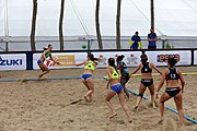 Deutsch: Beachhandball Europameisterschaften 2019 (Beach handball Euro); Tag 3: 4. Juli 2019 – Frauen, Hauptrunde Gruppe II, Ukraine-Italien 2:0 (20:16, 20:16) English: Beach handball Euro; Day 3: 4 July 2019 – Women Main Round Group II – Ukraine-Italy 2:0 (20:16, 20:16)