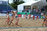 Deutsch: Beachhandball Europameisterschaften 2019 (Beach handball Euro); Tag 5: 6. Juli 2019 – Frauen, Halbfinale, Kroatien-Dänemark 1:2 (12:19, 17:10, 4:7) English: Beach handball Euro; Day 5: 6 July 2019 – Semifinal Men – Croatia-Denmark 1:2 (12:19, 17:10, 4:7)