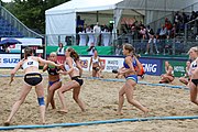 Deutsch: Beachhandball Europameisterschaften 2019 (Beach handball Euro); Tag 5: 6. Juli 2019 – Frauen, Halbfinale, Ungarn-Niederlande 2:0 (19:16, 15:12) English: Beach handball Euro; Day 5: 6 July 2019 – Semifinal Women – Hungary-Netherlands 2:0 (19:16, 15:12)