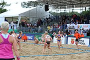 Deutsch: Beachhandball Europameisterschaften 2019 (Beach handball Euro); Tag 5: 6. Juli 2019 – Frauen, Halbfinale, Ungarn-Niederlande 2:0 (19:16, 15:12) English: Beach handball Euro; Day 5: 6 July 2019 – Semifinal Women – Hungary-Netherlands 2:0 (19:16, 15:12)