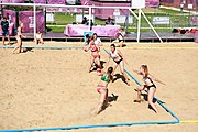 Deutsch: Beachhandball bei den Olympischen Jugendspielen 2018; Tag 3, 9. Oktober 2018; Mädchen, Vorrunde, Gruppe A - Kroatien-Ungarn 0:2 English: Beach handball at the 2018 Summer Youth Olympics at 9 October 2018 – Girls Preliminary Round Group A‎ – Croatia-Hungary 0:2