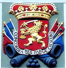 Former coat of arms of the Netherlands Belgick-lion Benthien kazerne Dordrecht.jpg