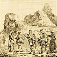 Belted plaids in the Scottish Highlands, 1730s Belted plaids worn in the Highlands of Scotland.jpg