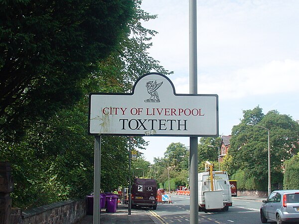 Toxteth sign on Croxteth Road near Sefton Park, Liverpool