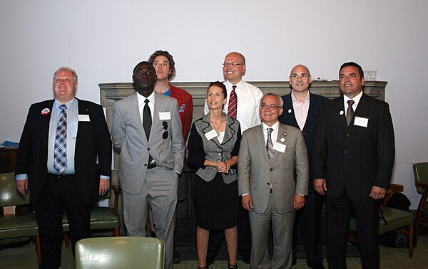 A number of the mayoral candidates at a campaign forum in June 2010