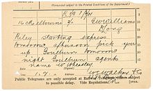 A telegram slip from Binalong telegraph office from February 1901 Binalong station telegram - Feb 1901.jpg