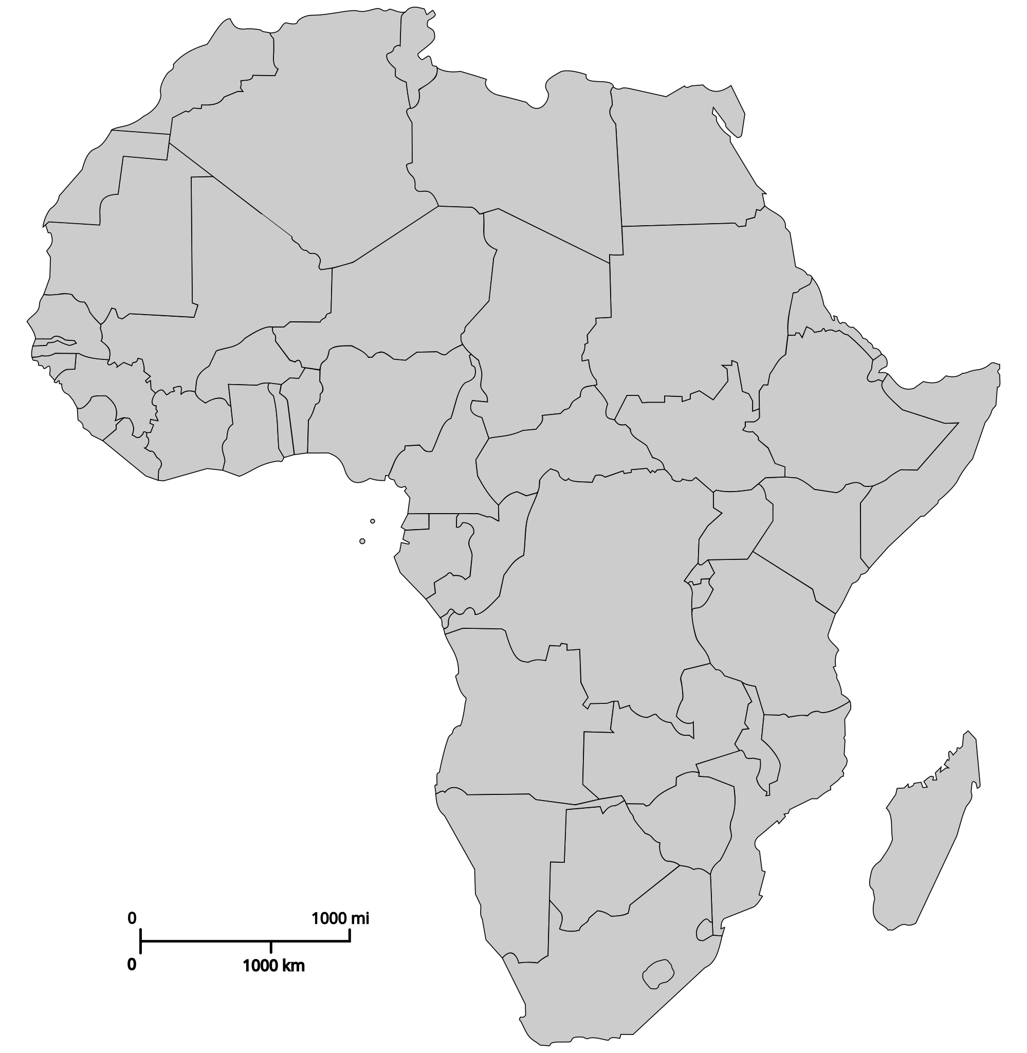 africa black and white map