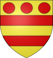 Arms of Wake (Baron Wake, cr.1295): Or, two bars gules in chief three torteaux